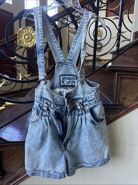 Jordache Light Blue Denim Overall Shorts with Bow Accents